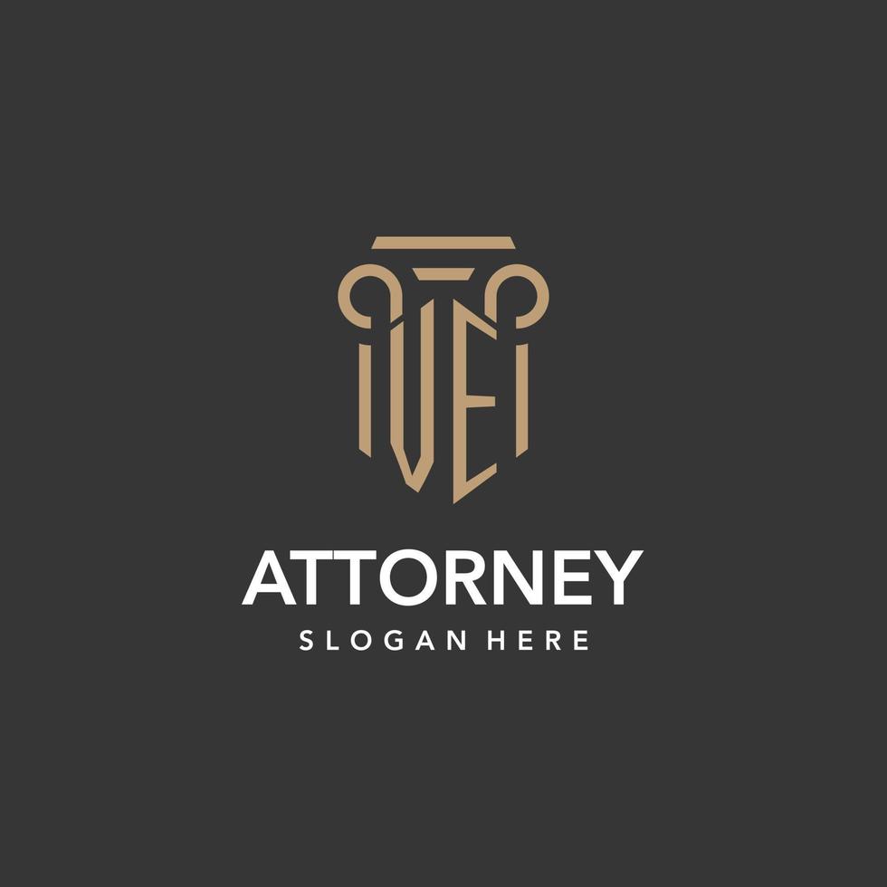 VE logo monogram with pillar style design vector