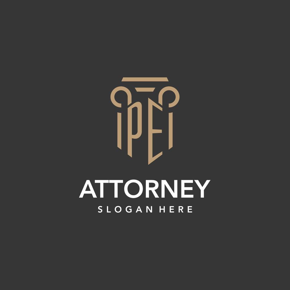 PE logo monogram with pillar style design vector