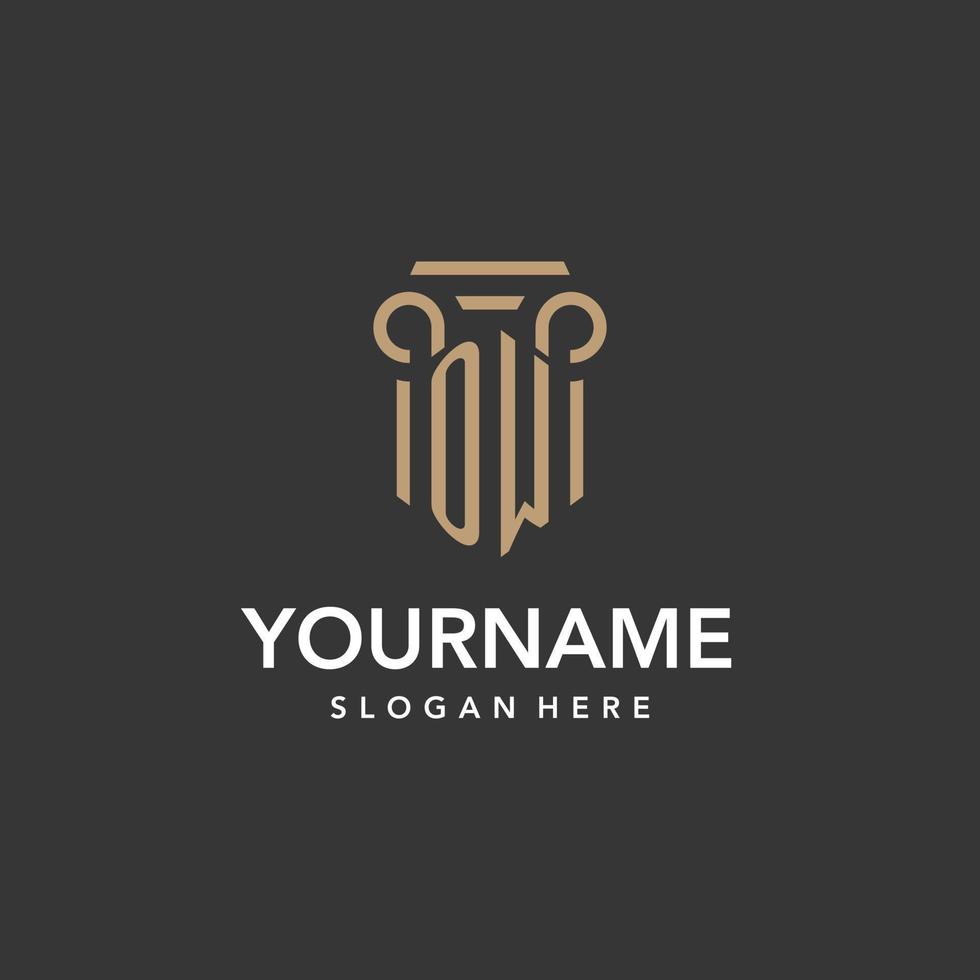 OW logo monogram with pillar style design vector