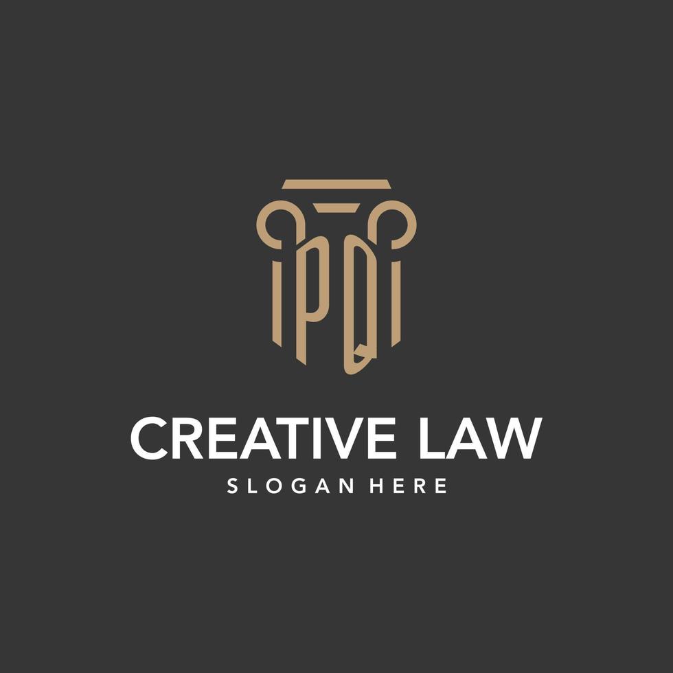 PQ logo monogram with pillar style design vector