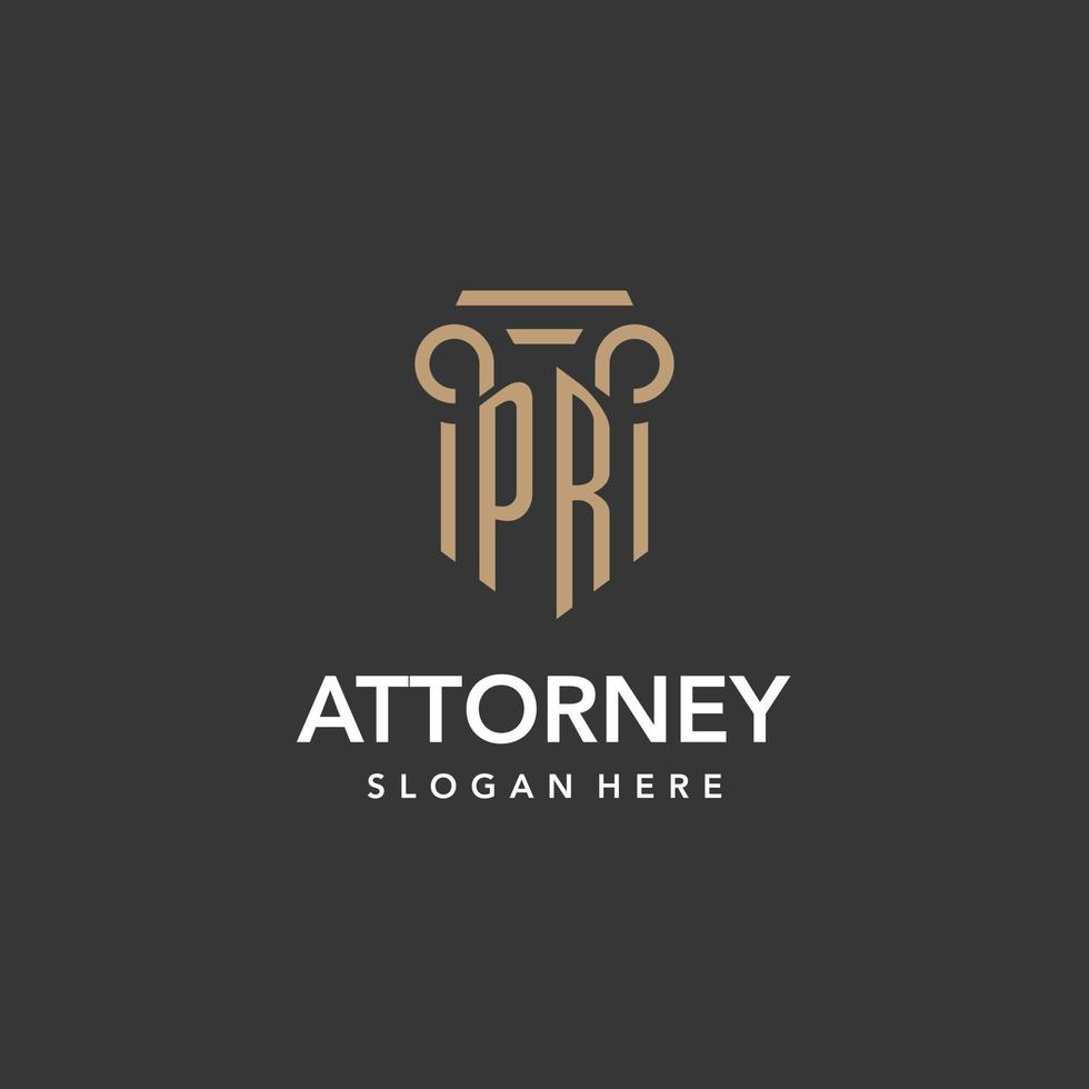 PR logo monogram with pillar style design vector