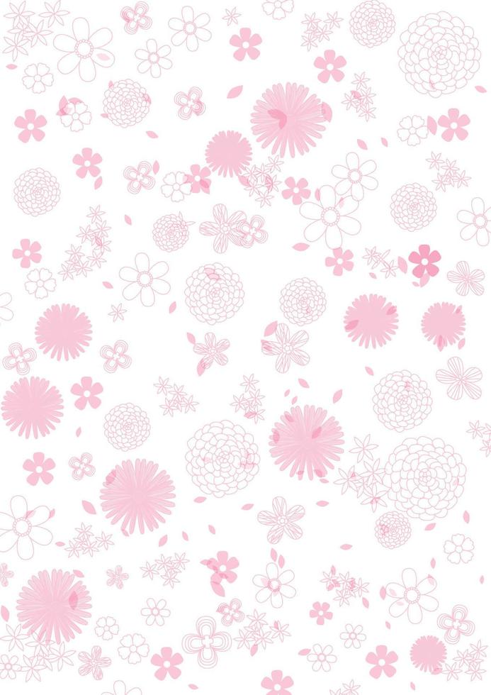 Pink flowers pattern background and wallpaper in line art vector design.