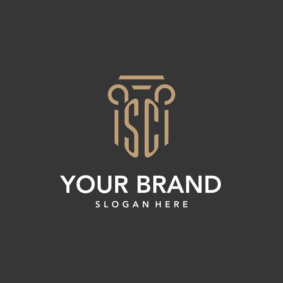 SC logo monogram with pillar style design vector