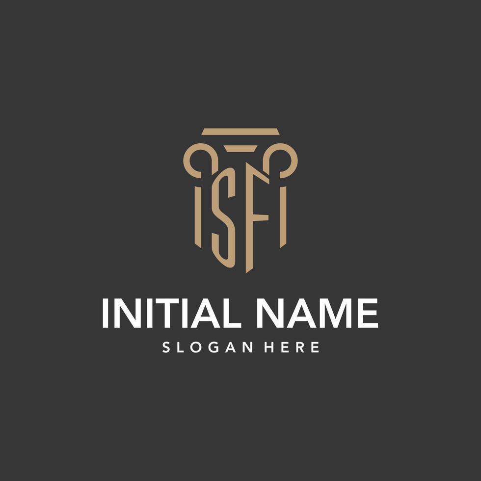 SF logo monogram with pillar style design vector