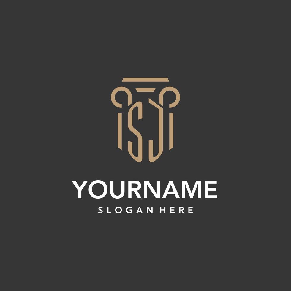 SJ logo monogram with pillar style design vector