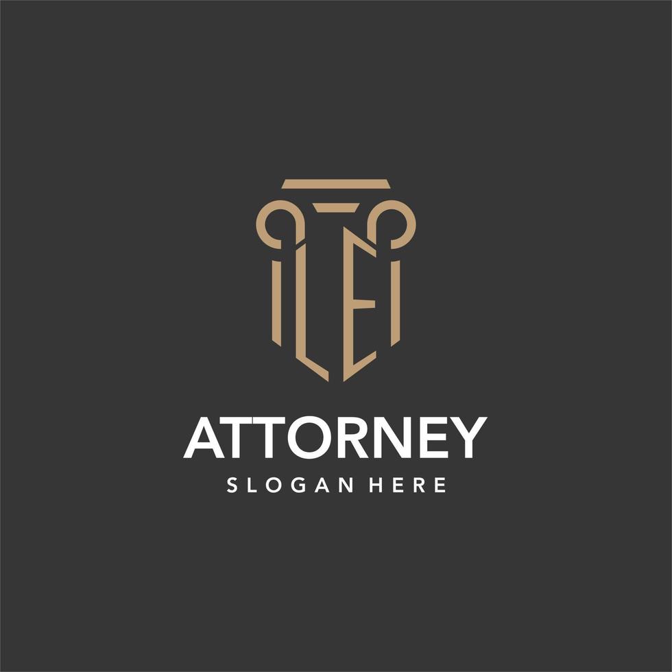 LE logo monogram with pillar style design vector