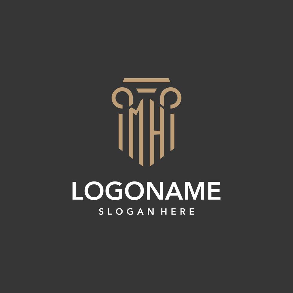 MH logo monogram with pillar style design vector