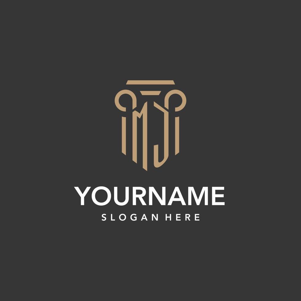 MJ logo monogram with pillar style design vector