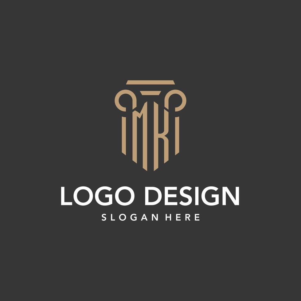 MK logo monogram with pillar style design vector