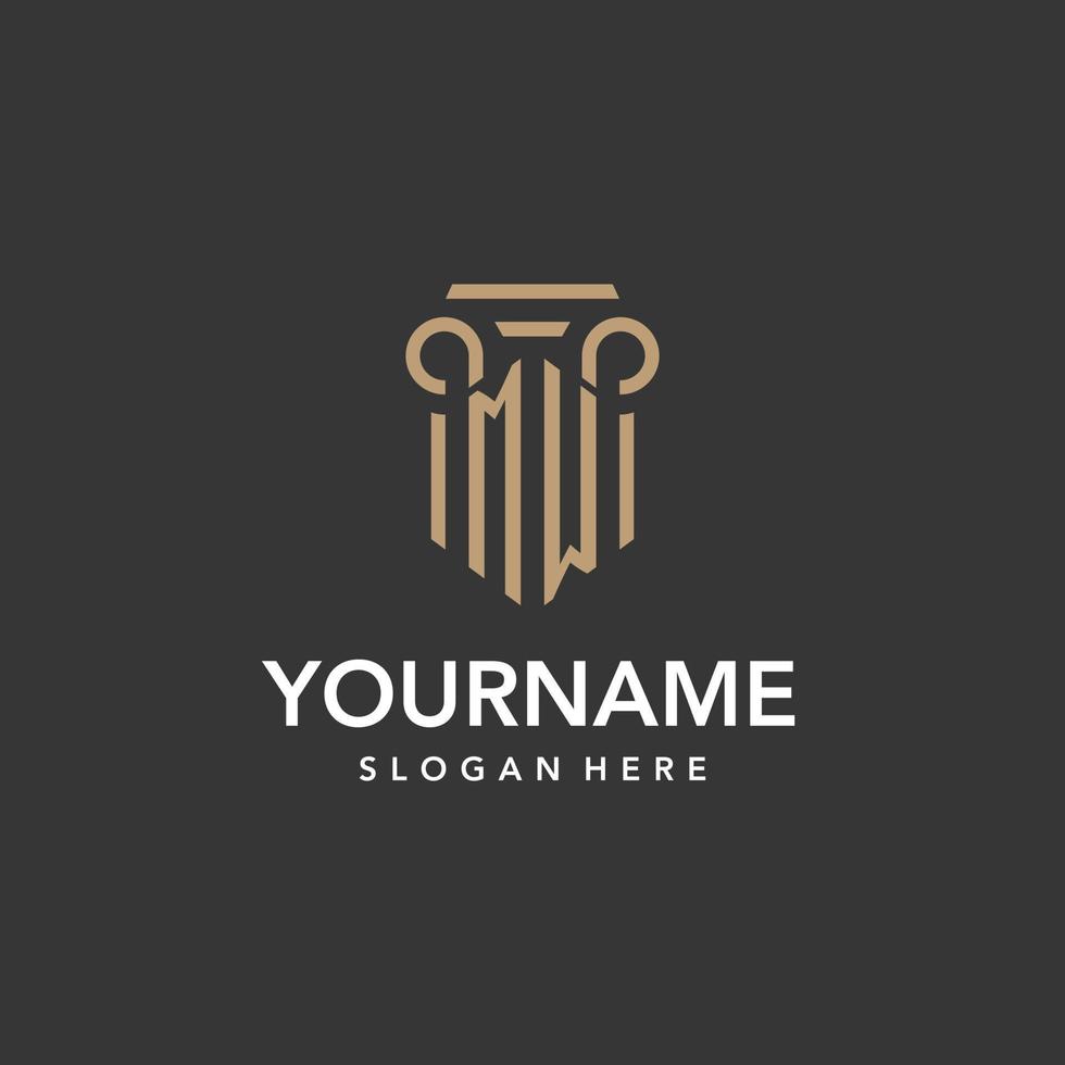 MW logo monogram with pillar style design vector