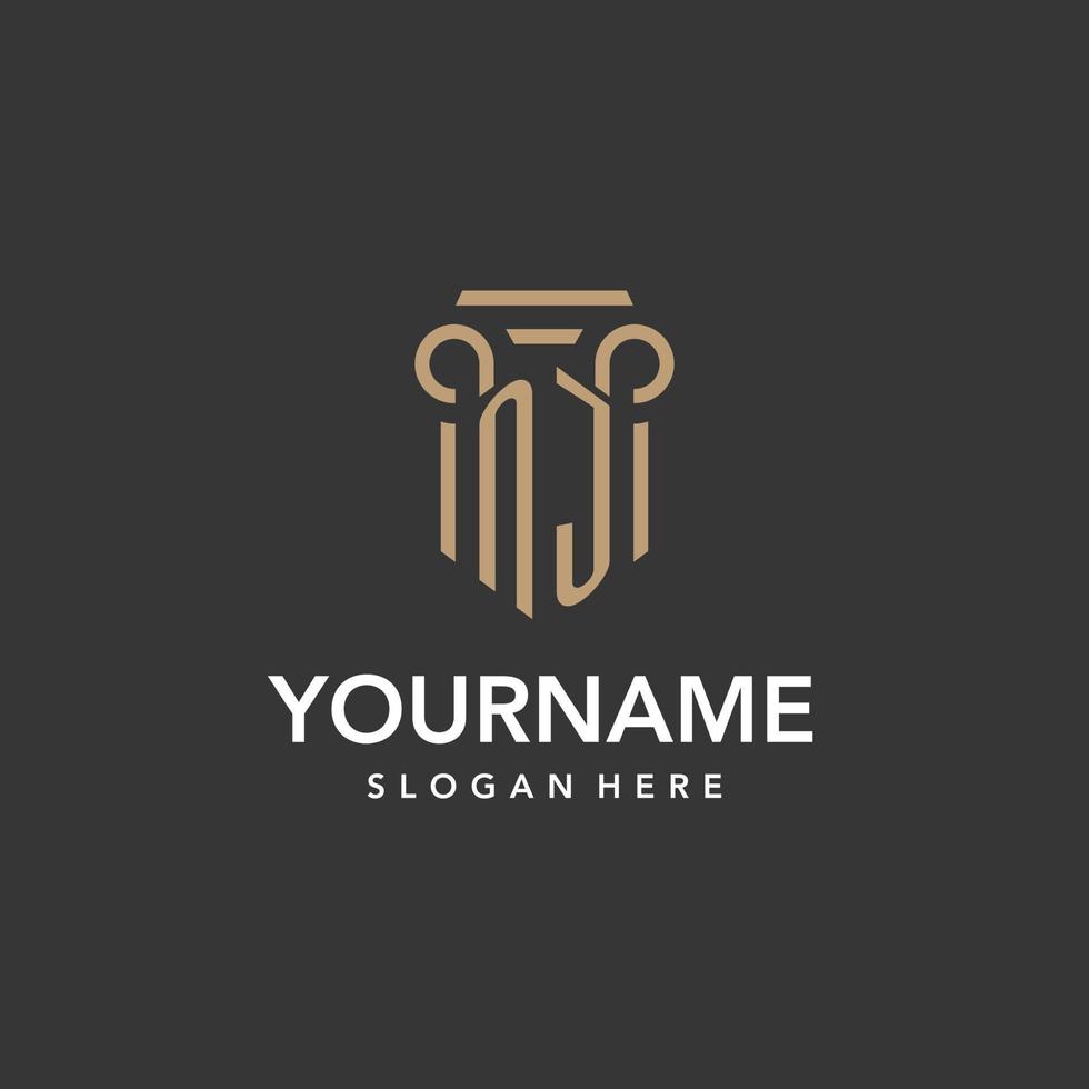 NJ logo monogram with pillar style design vector