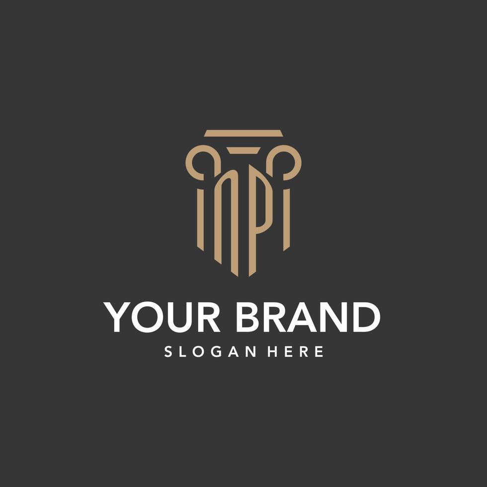 NP logo monogram with pillar style design vector