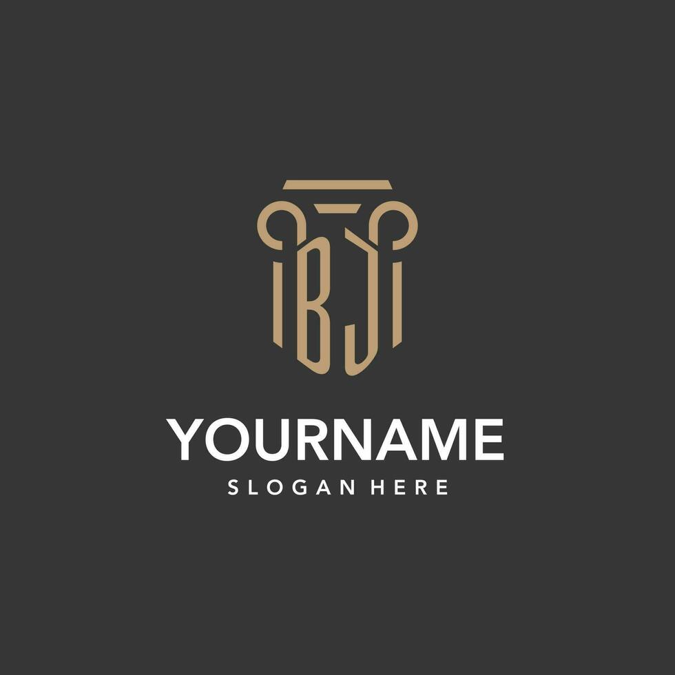 BJ logo monogram with pillar style design vector
