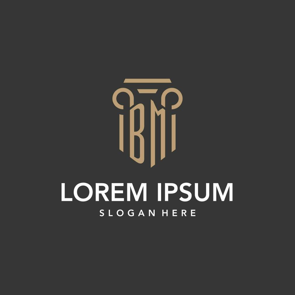 BM logo monogram with pillar style design vector
