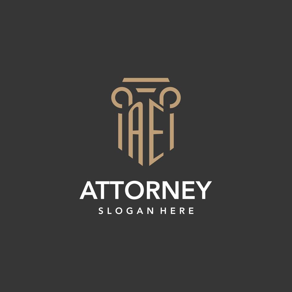 AE logo monogram with pillar style design vector