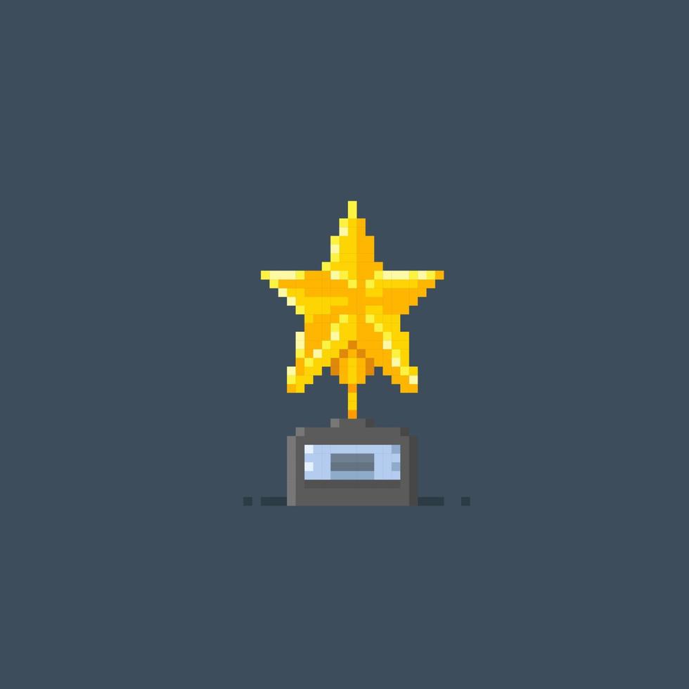 estrella trofeo en píxel Arte estilo vector