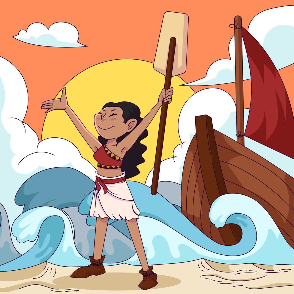 Hawaiian Girl Holding a Paddle vector