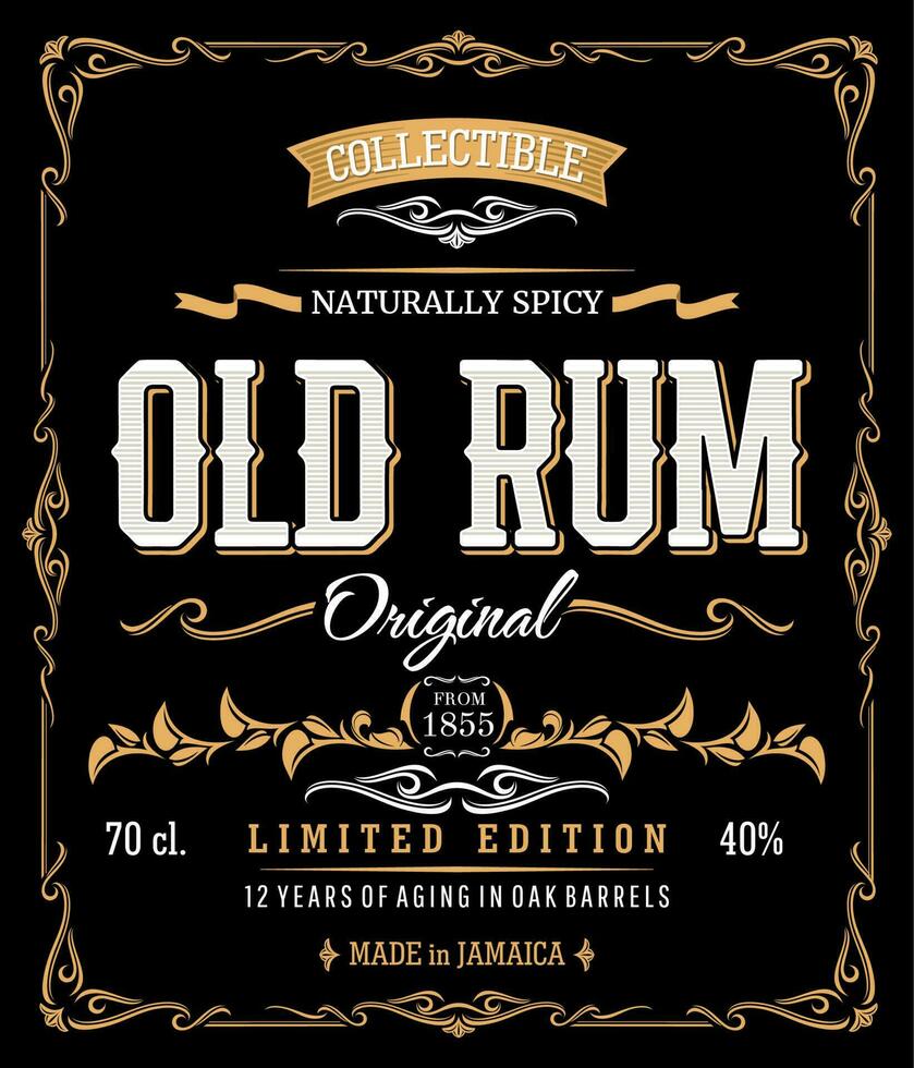 Craft vintage rum label, alcohol drink old frame vector