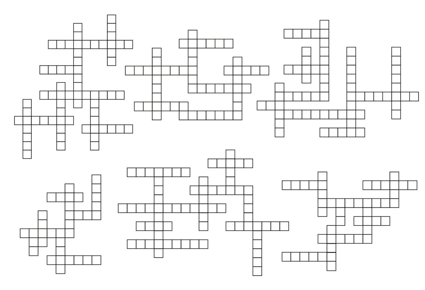 Crossword quiz grids or guess word game layouts vector