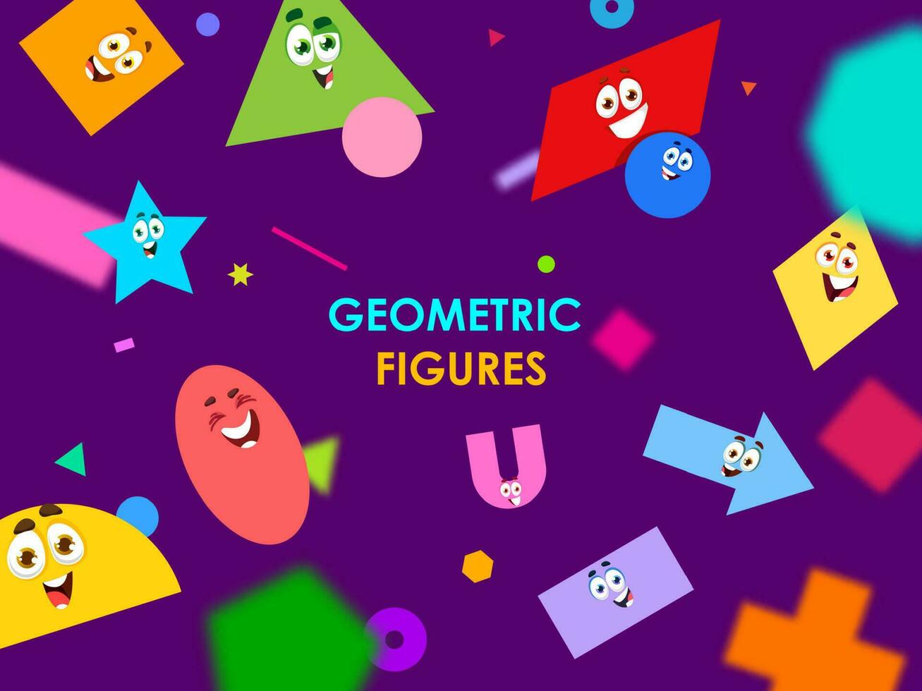 Math shape characters background, cartoon figures vector