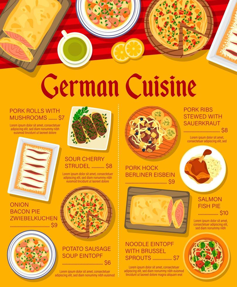 German cuisine dishes menu page vector template