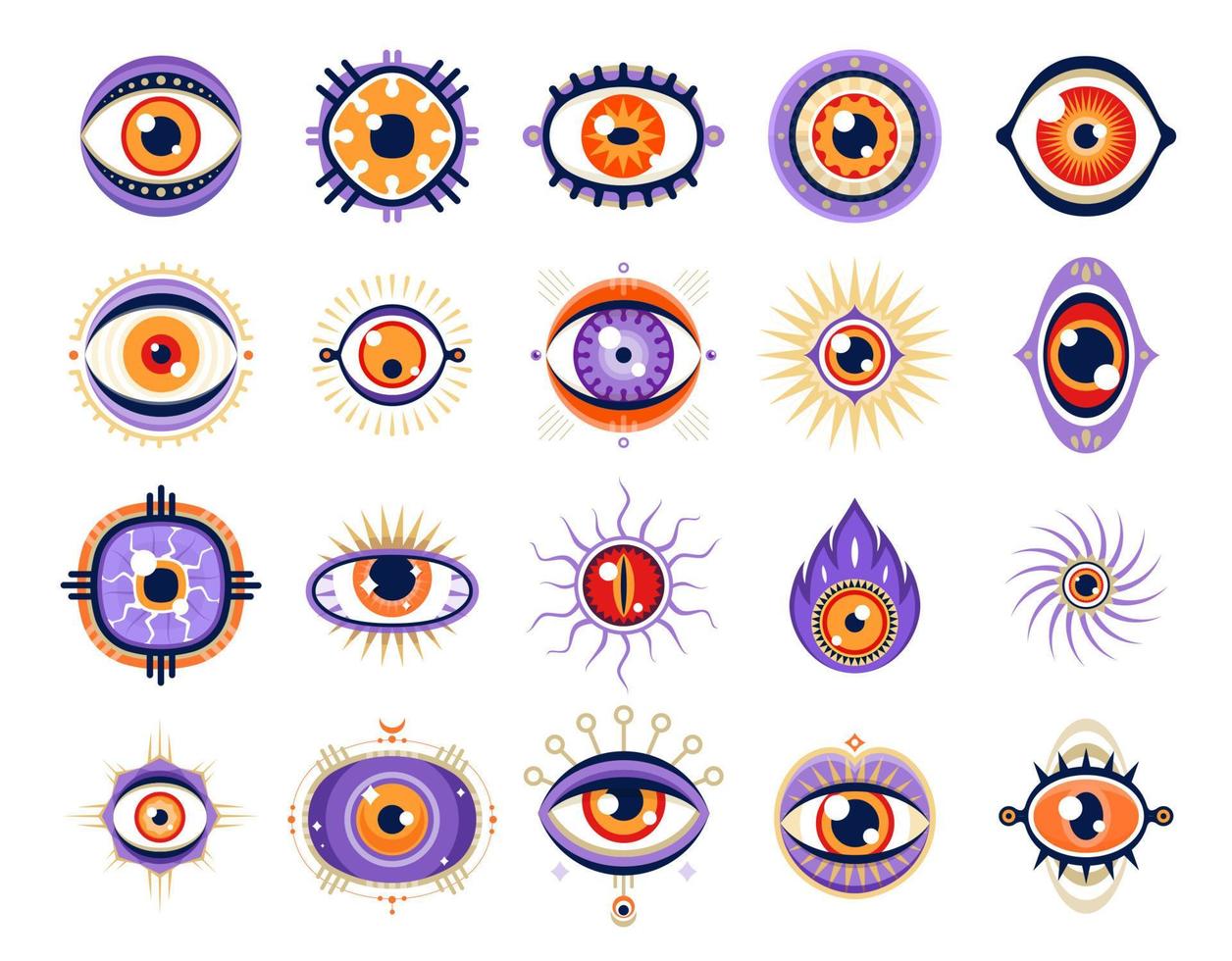 ojos, magia símbolos o brujería místico amuletos vector