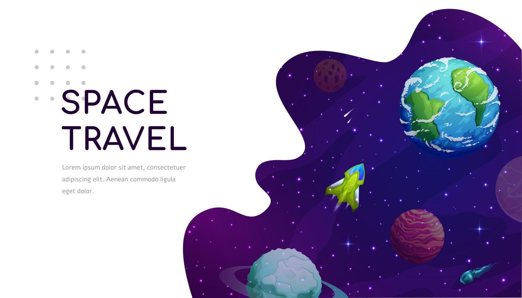 Space landing page, cartoon galaxy spaceship vector