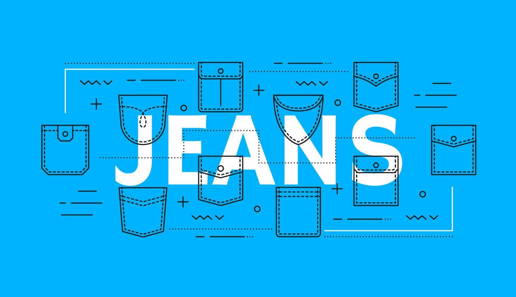 Jeans denim and jacket clothing pockets icons vector