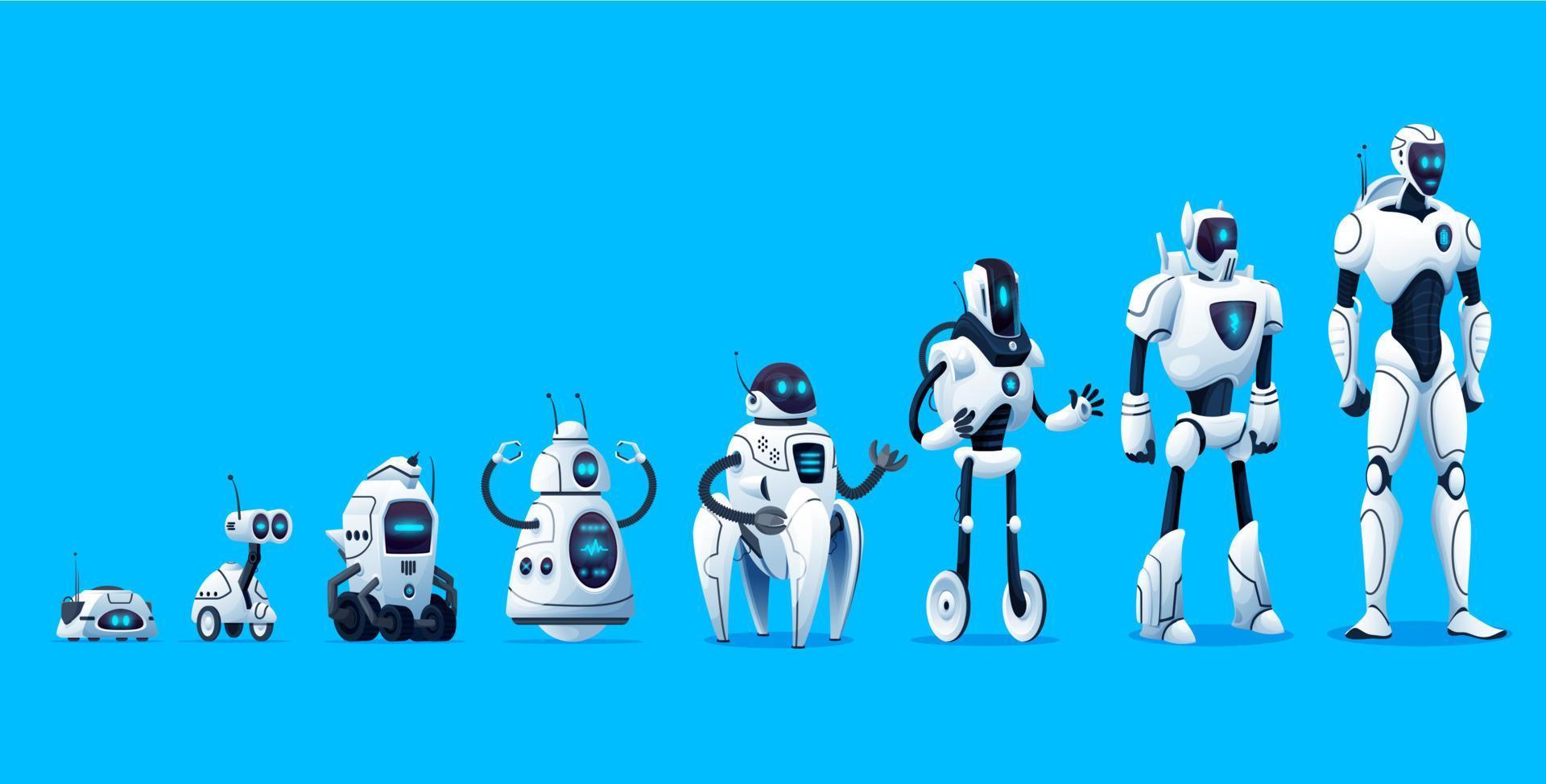 Robots evolution timeline of robotics technology. vector