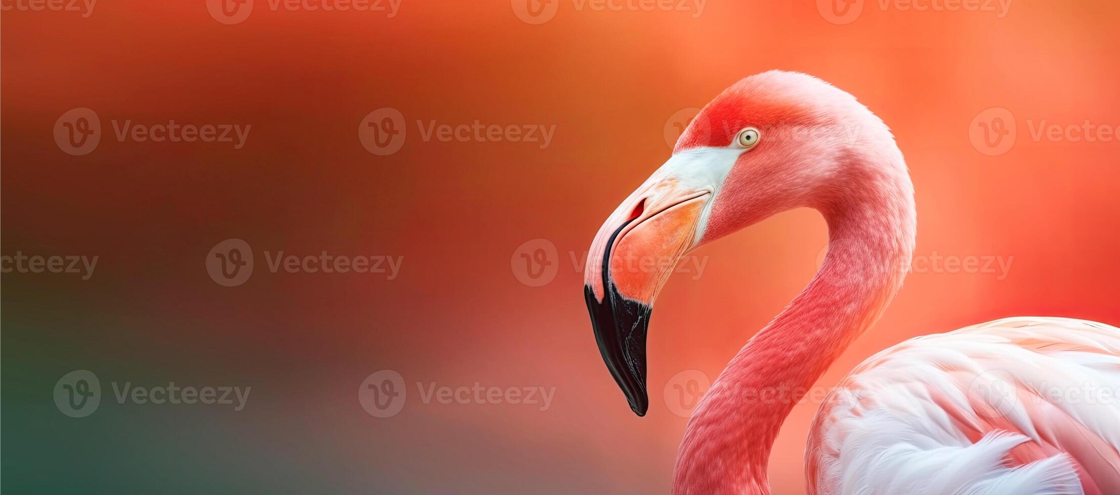 Close up portrait of flamingo bird on pastel colored background. photo