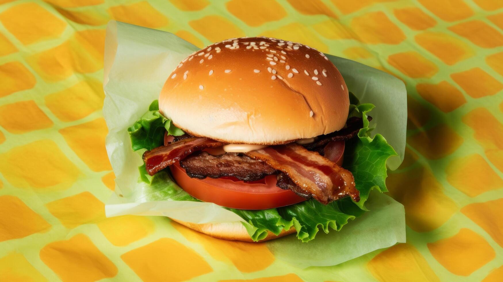 Burger on vivid background. Illustration photo