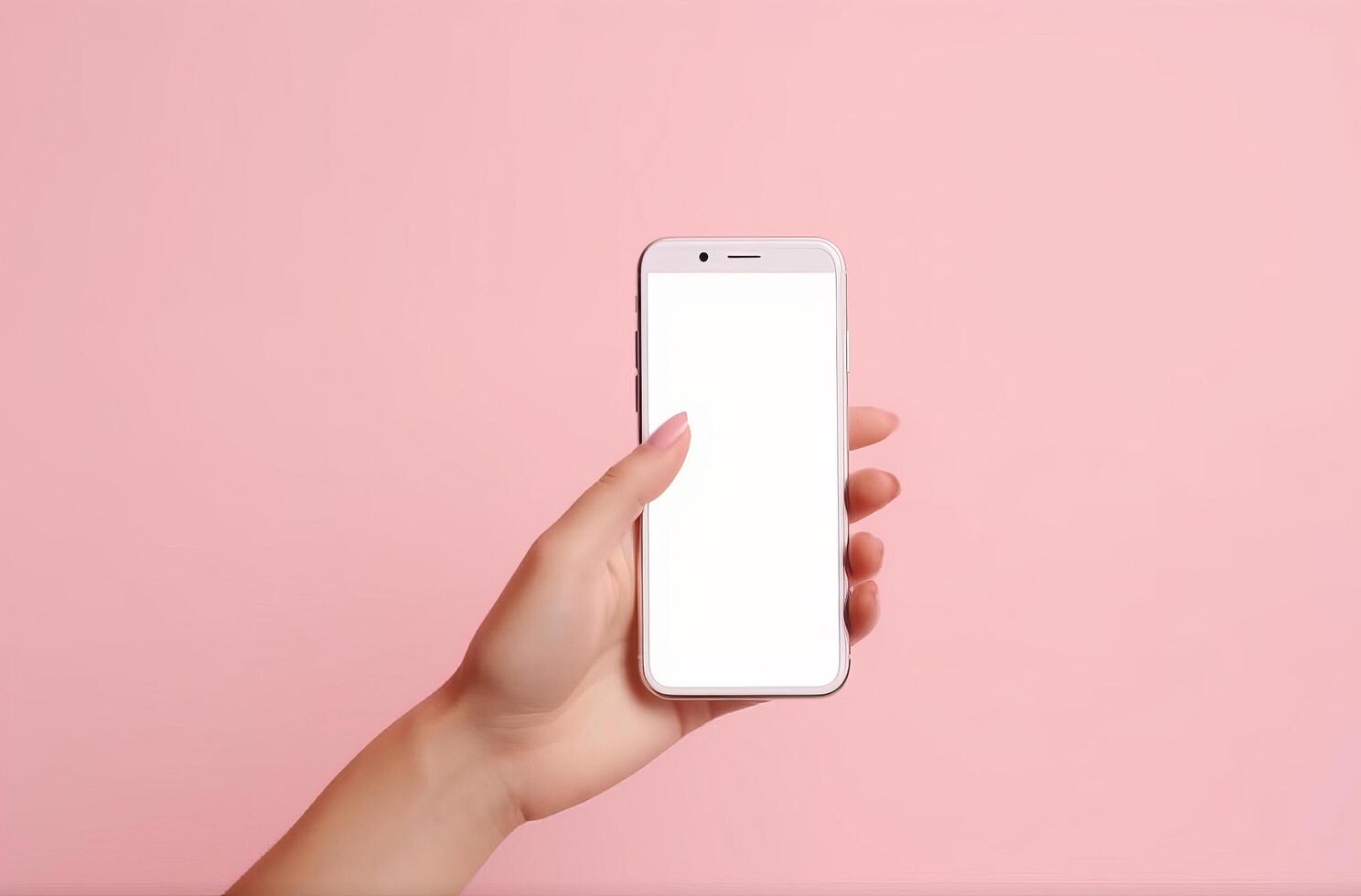 Hand with empty mockup phone on vivid background. Illustration photo