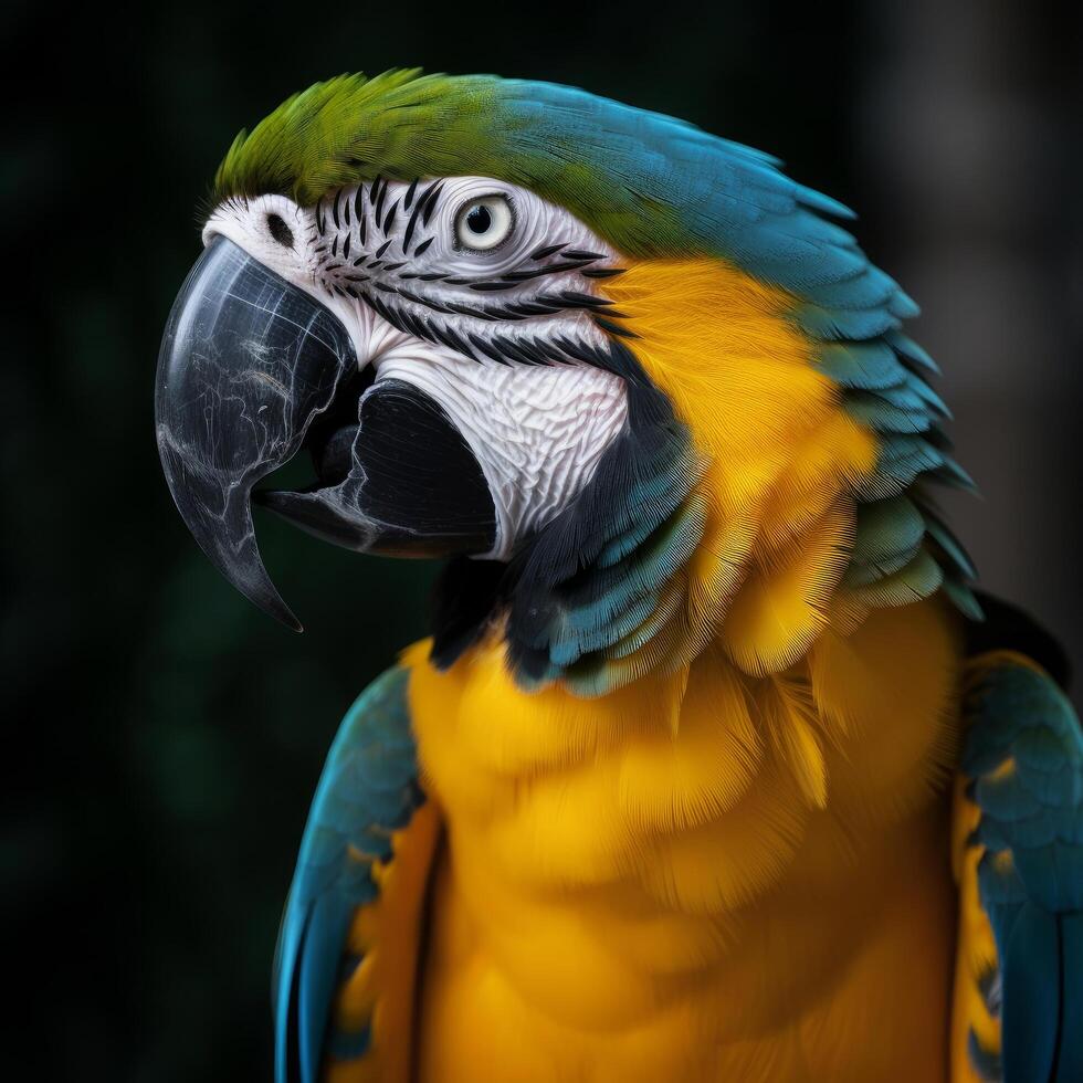 Colorful blue and yellow macaw parrot Ara ararauna. Illustration photo