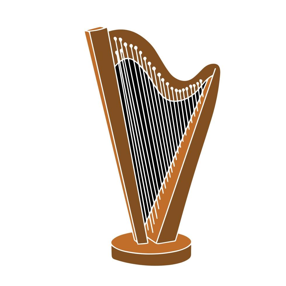 Harp in hand drawn color style. Musical instrument vector illustration.