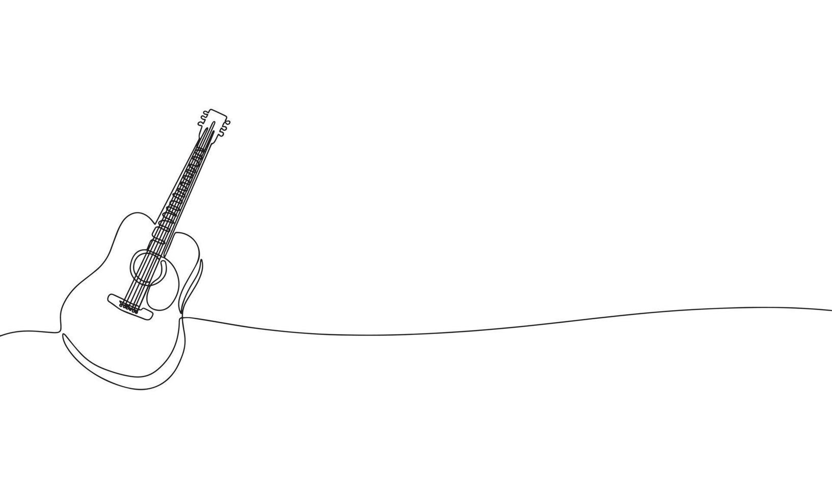 One line continuous  acoustic guitar. Line art musical instrument. Vector illustraiton.