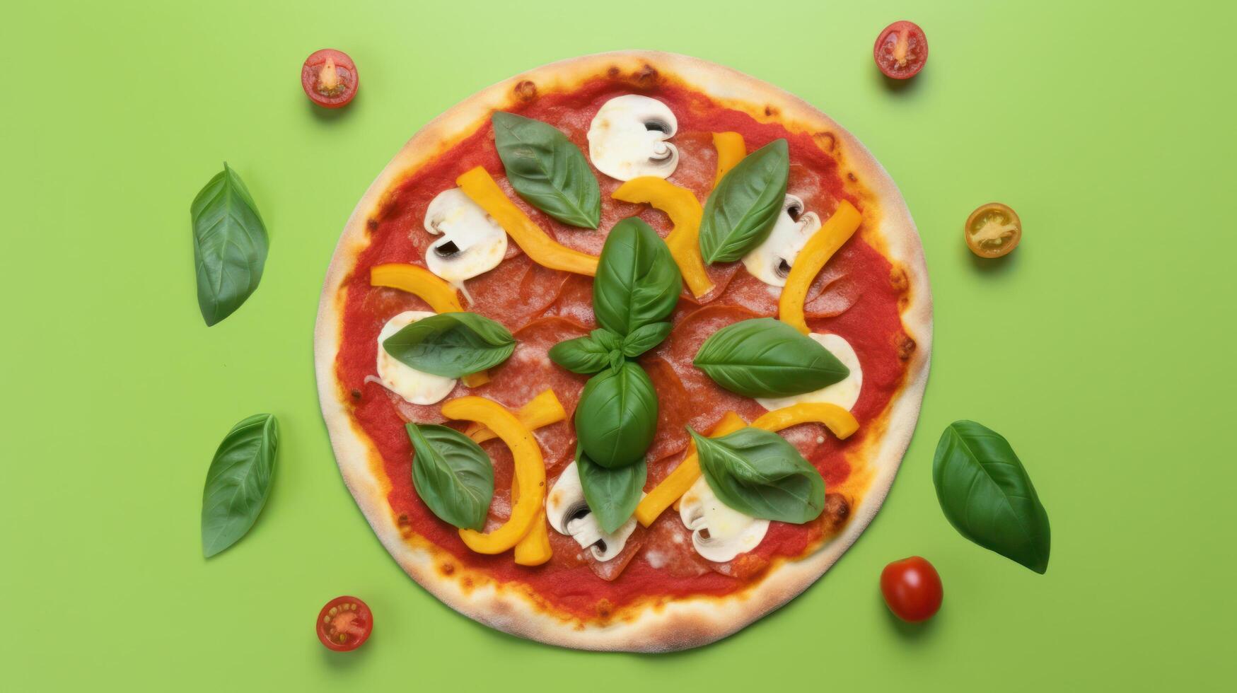 Pepperoni pizza on vivid background. Illustration photo