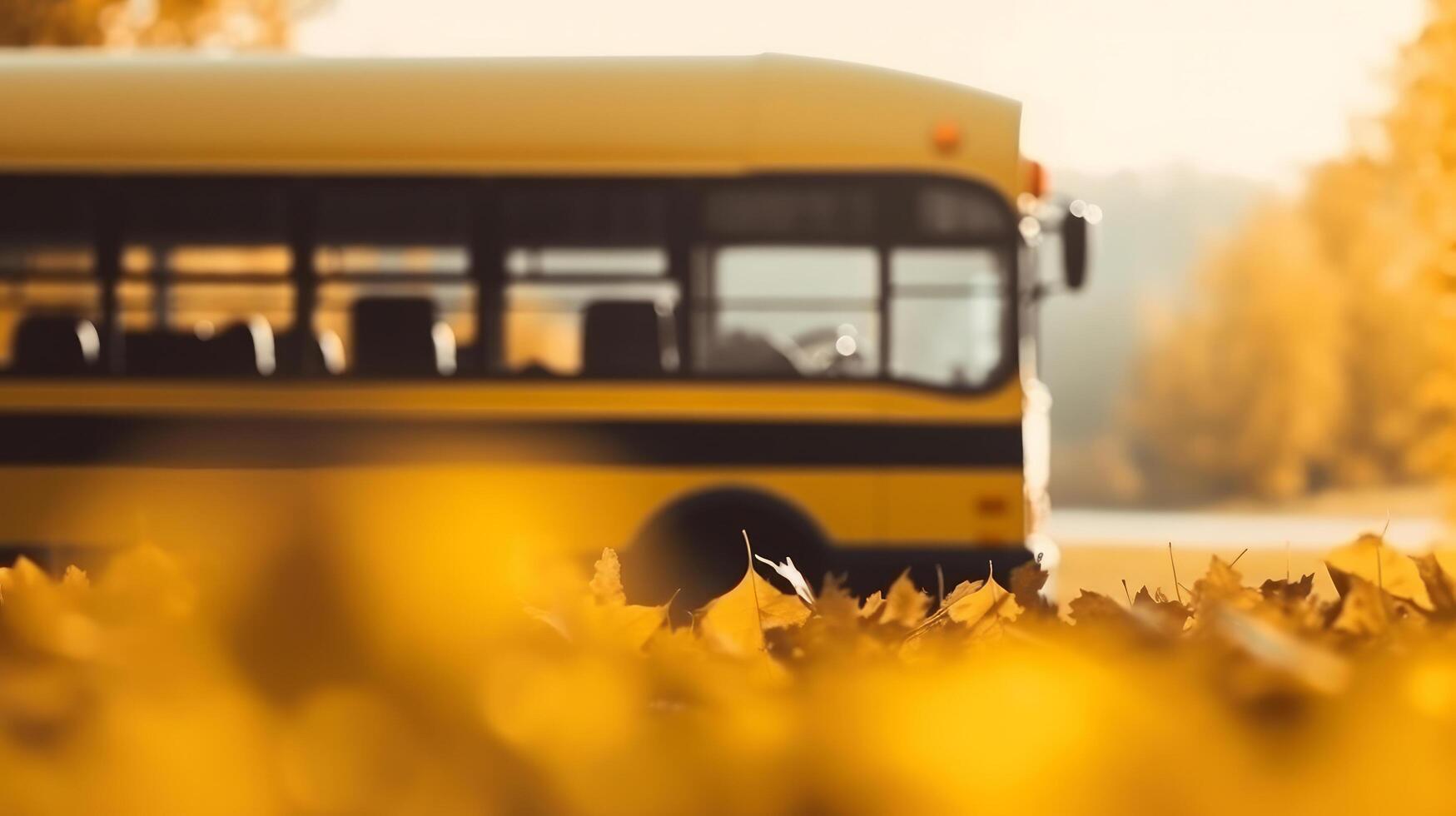 amarillo colegio autobús. espalda a colegio antecedentes. ilustración ai generativo foto