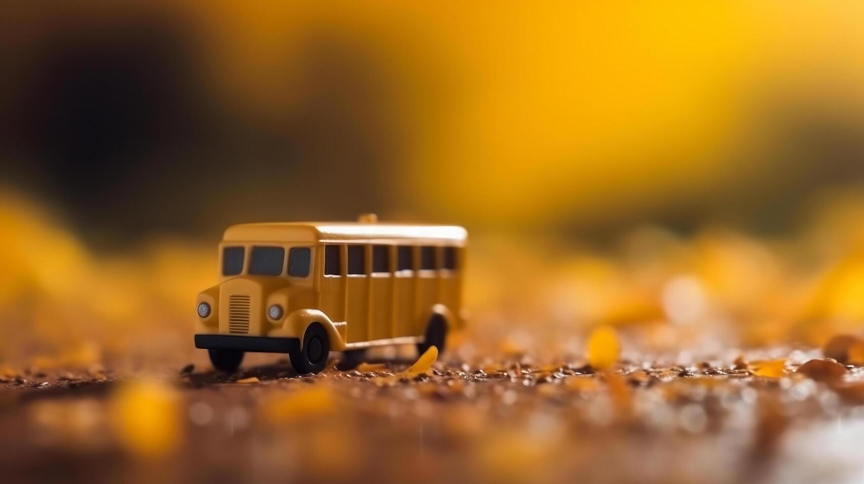 amarillo colegio autobús. espalda a colegio antecedentes. ilustración ai generativo foto