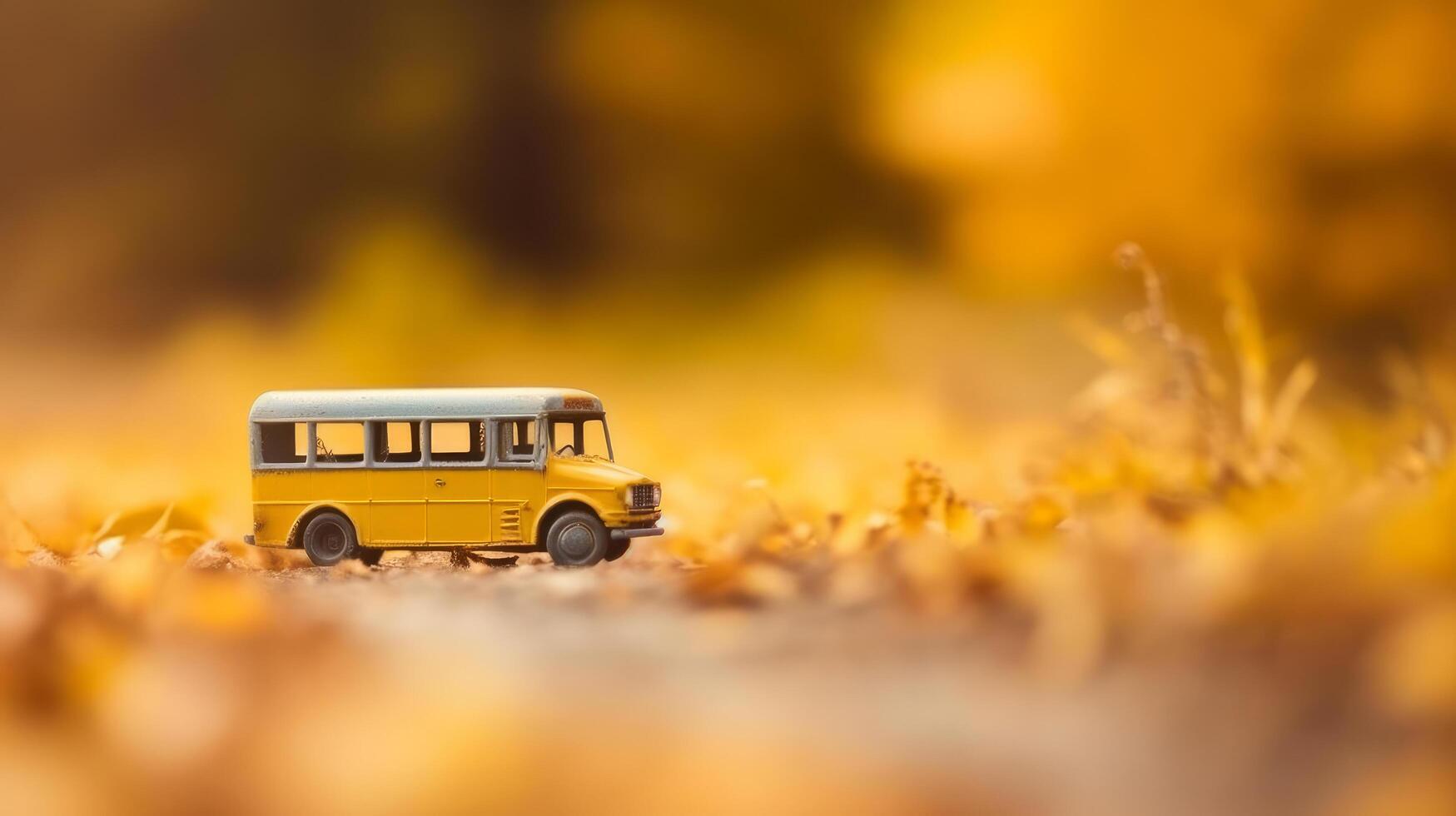 Yellow school bus. back to school background. Illustration photo