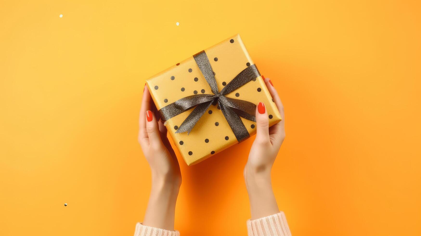 Yellow background with gift box. Illustration photo
