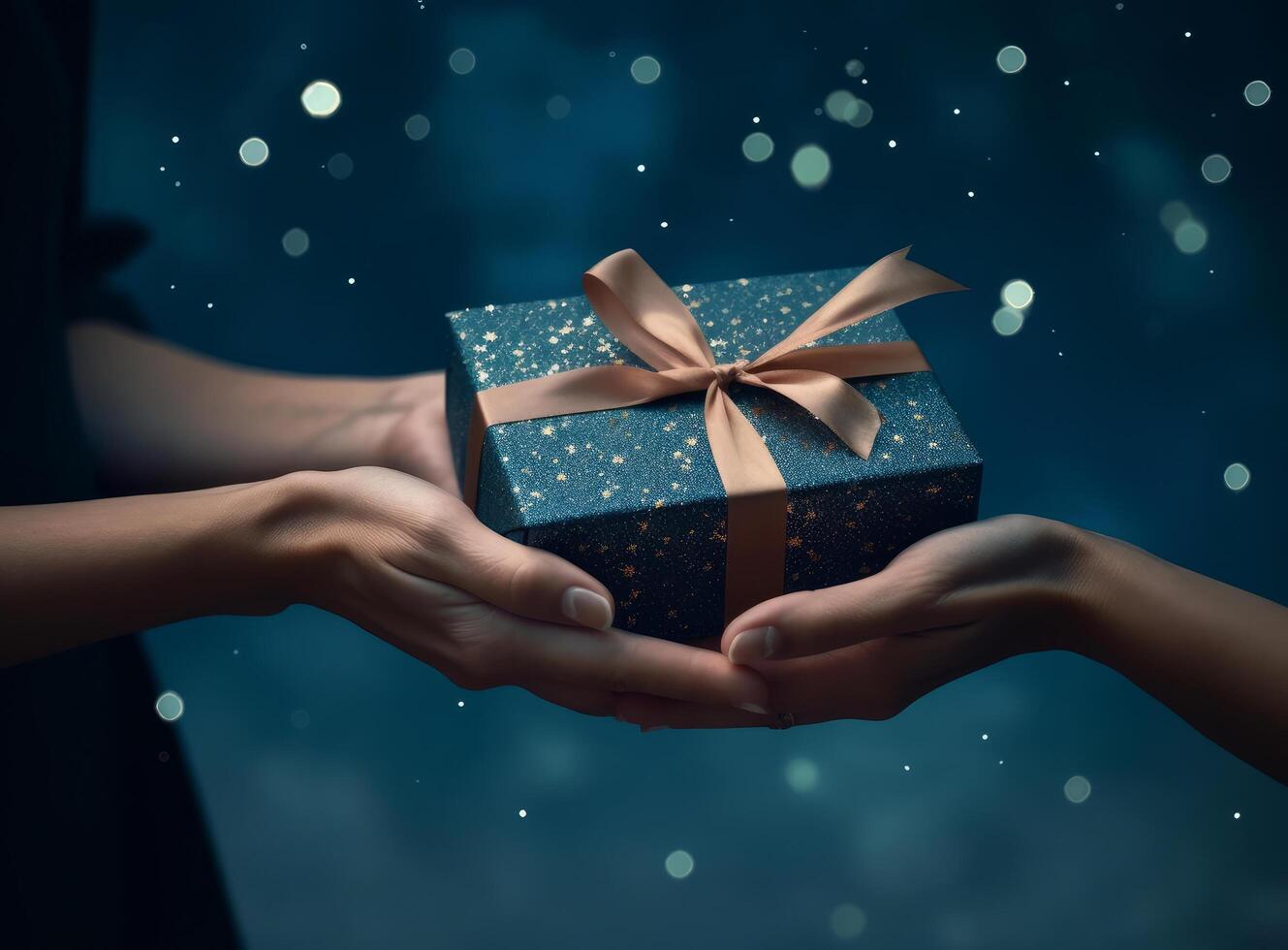 Hands with gift box. Illustration photo