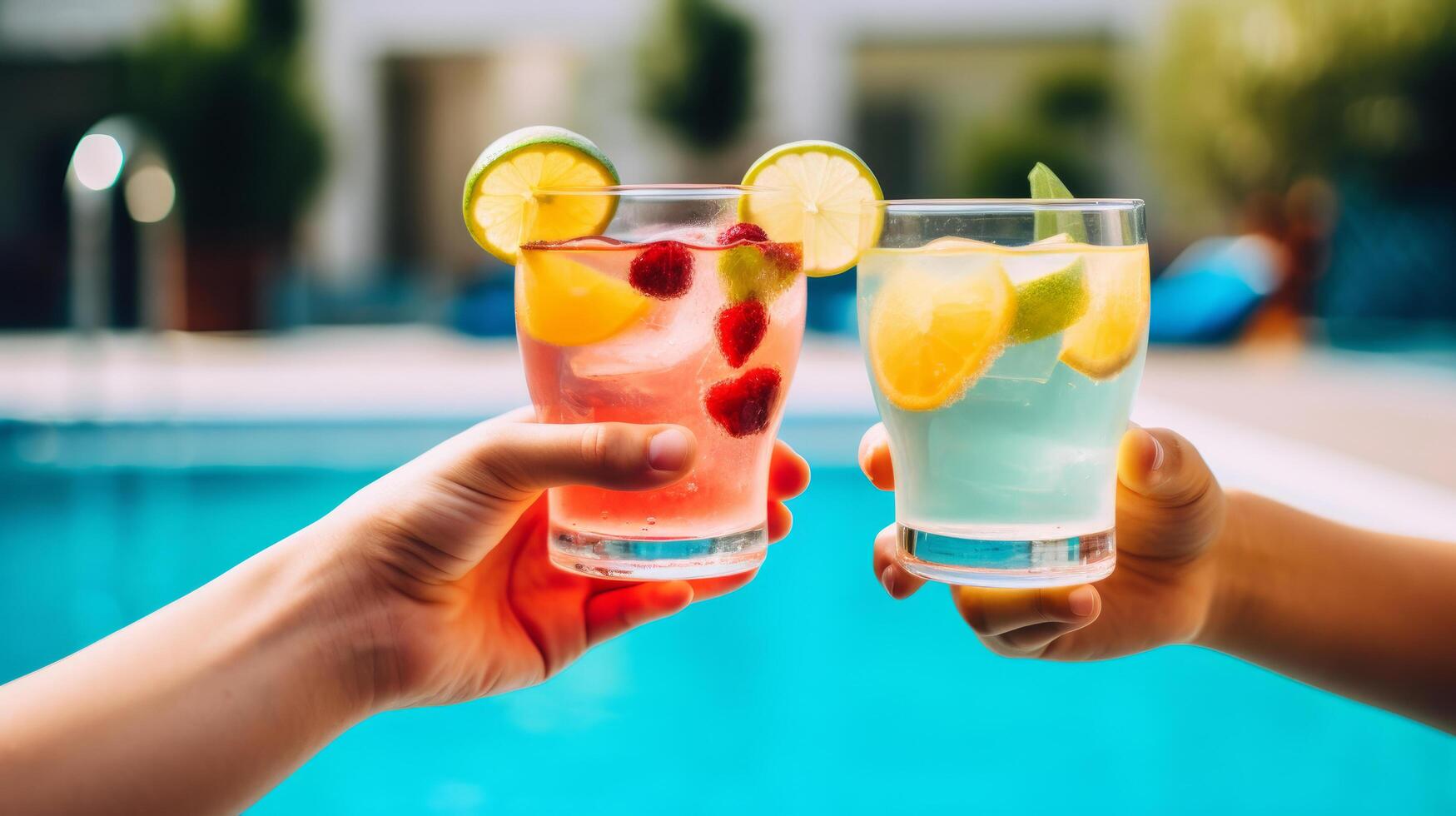 Hands with summer cocktails. Illustration photo