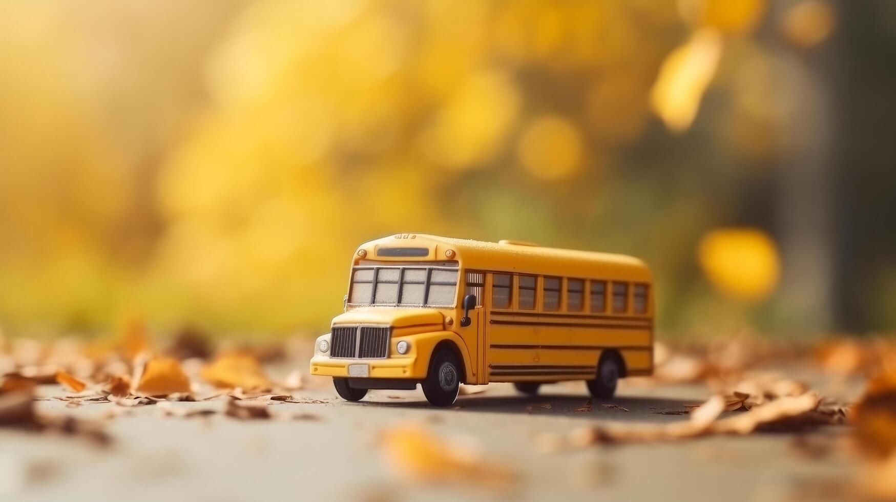 amarillo colegio autobús. espalda a colegio antecedentes. ilustración ai generativo foto