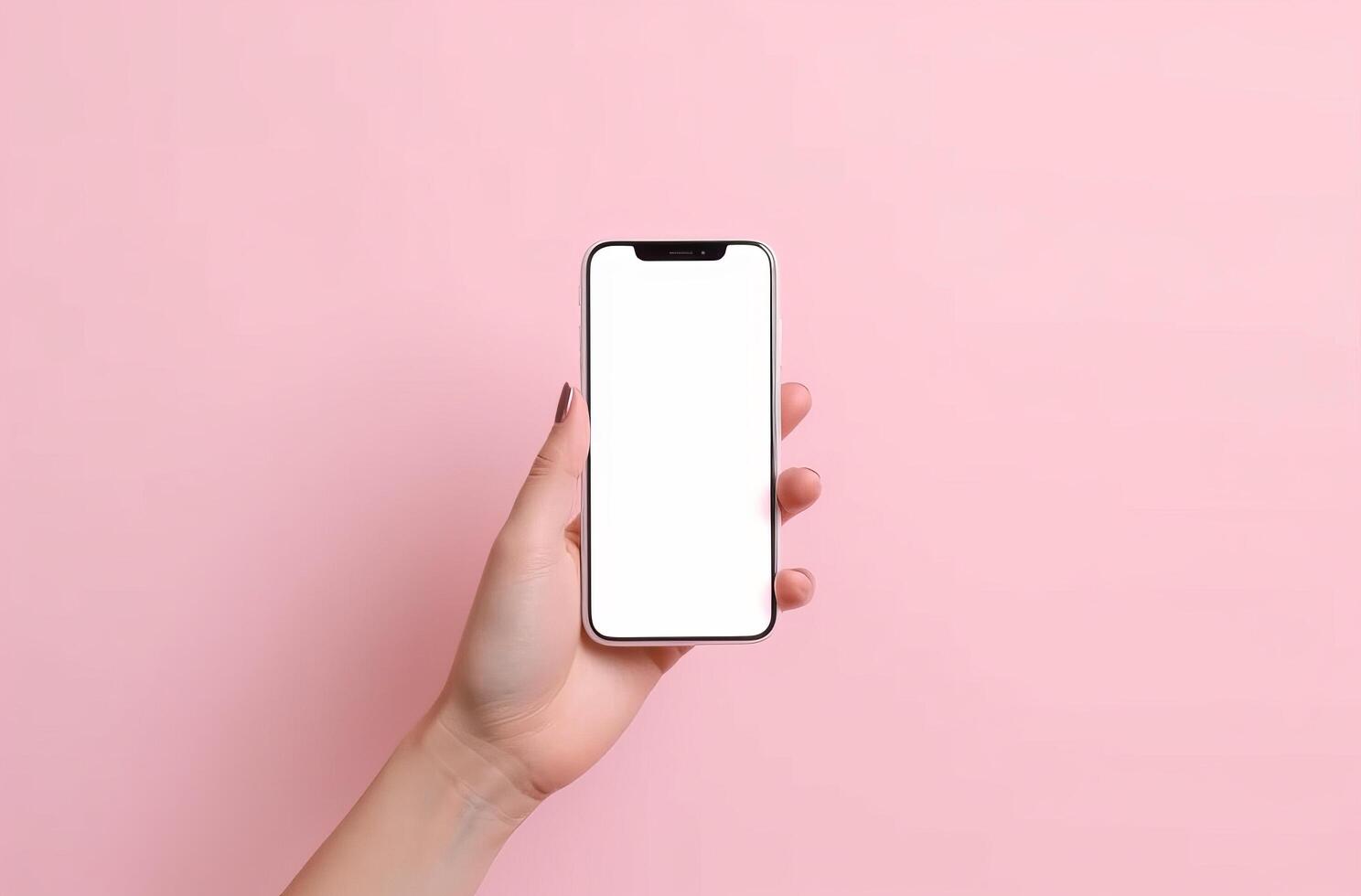 Hand with empty mockup phone on vivid background. Illustration photo