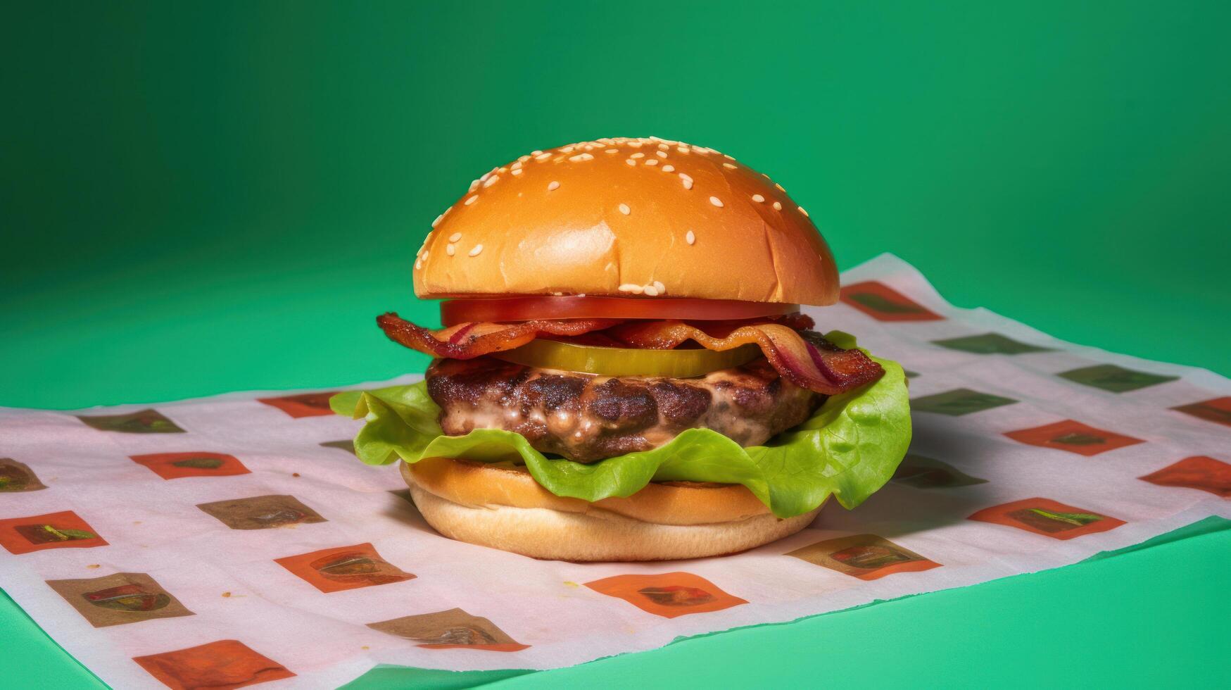 Burger on vivid background. Illustration photo