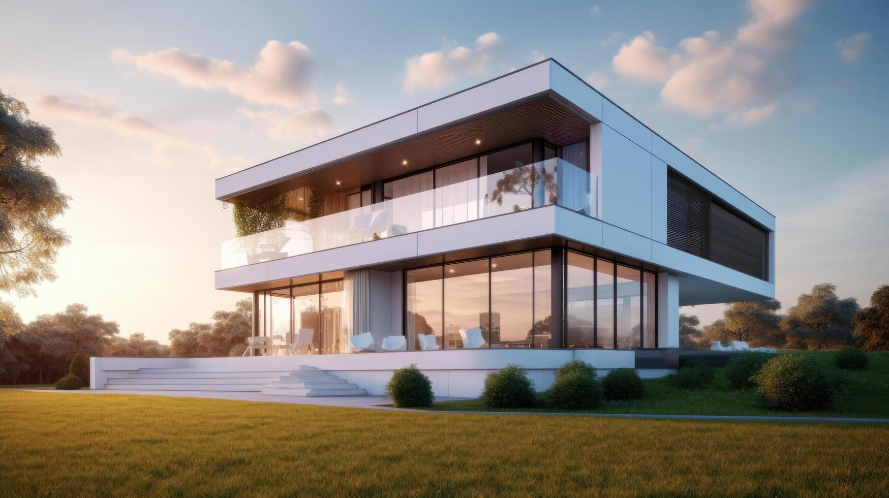 White modern villa. Illustration photo