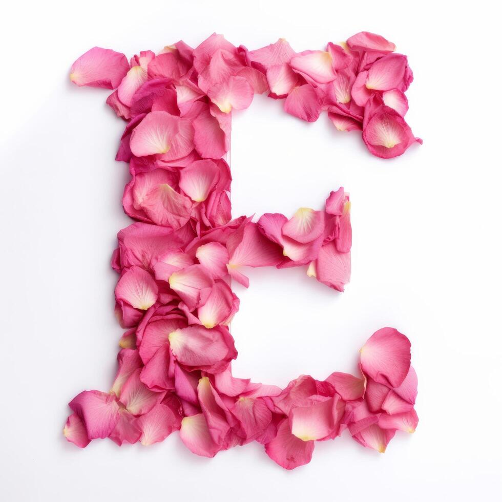 Letter E from rose petals. Illustration photo