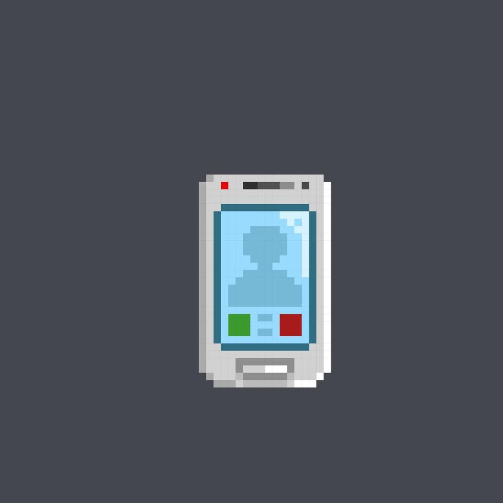 white phone with call screen in pixel art style vector