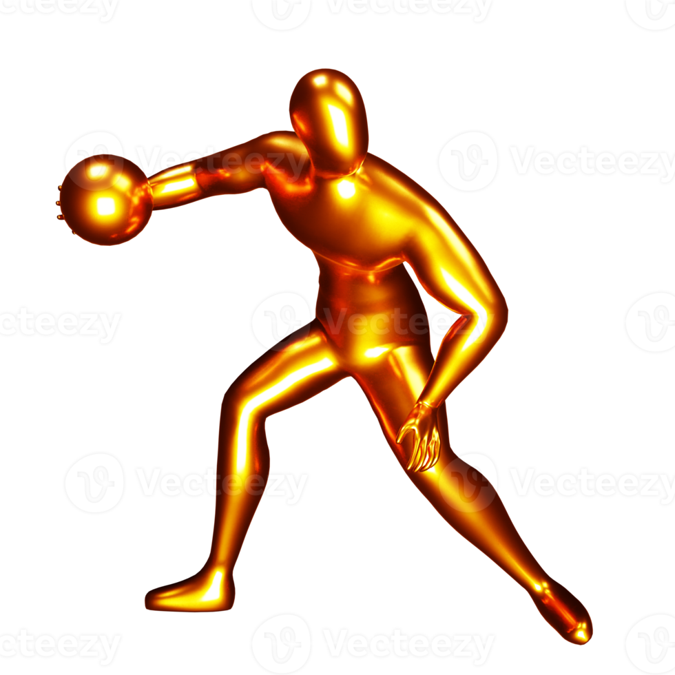 3d bronze basketball player figure doing dribble pose. png