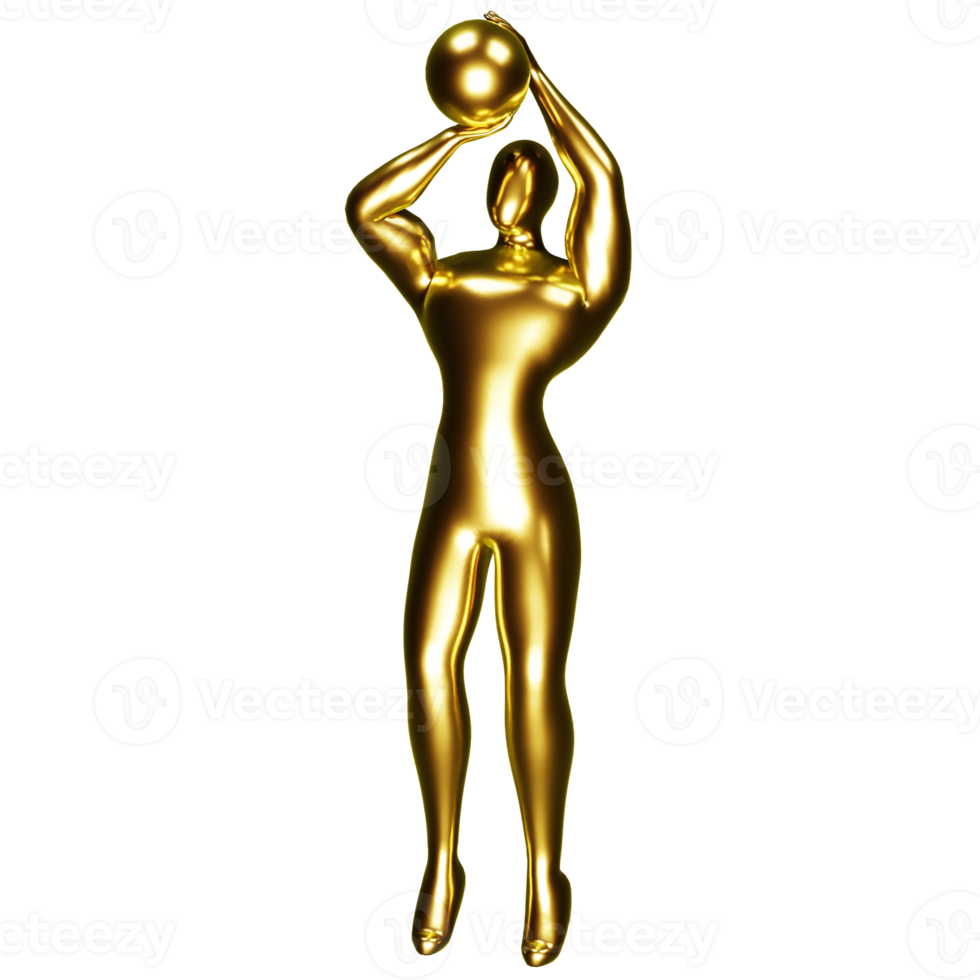 3d gold basketball player figure doing shooting pose. png